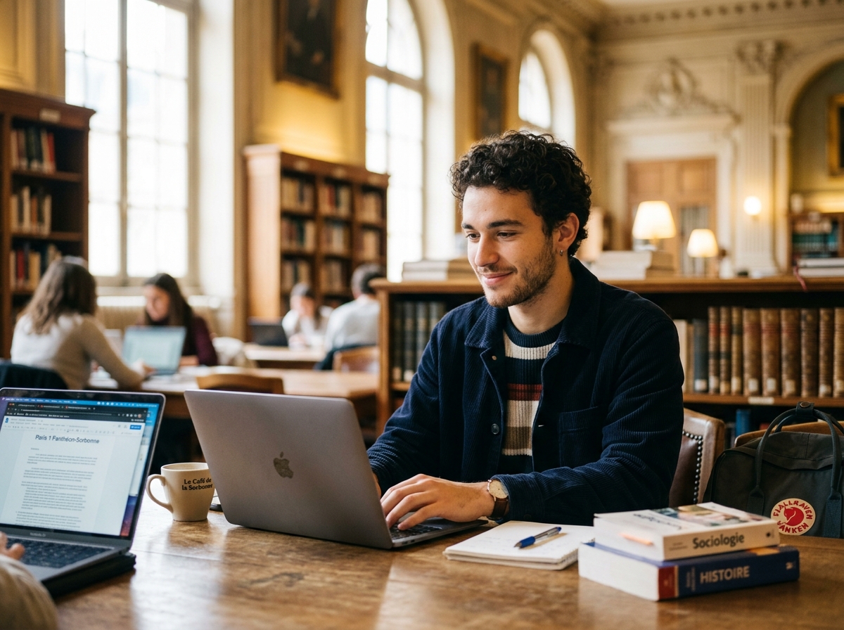 Étudiant serein travaillant sur ordinateur