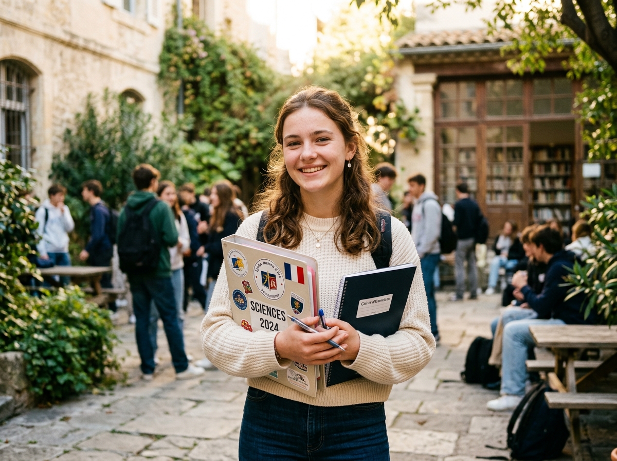 Lycéenne souriante préparant son orientation